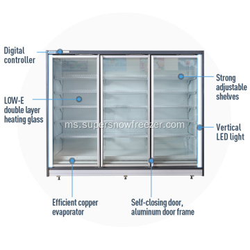 Double Glass Doors Supermarket Paparan Vertical Freezer